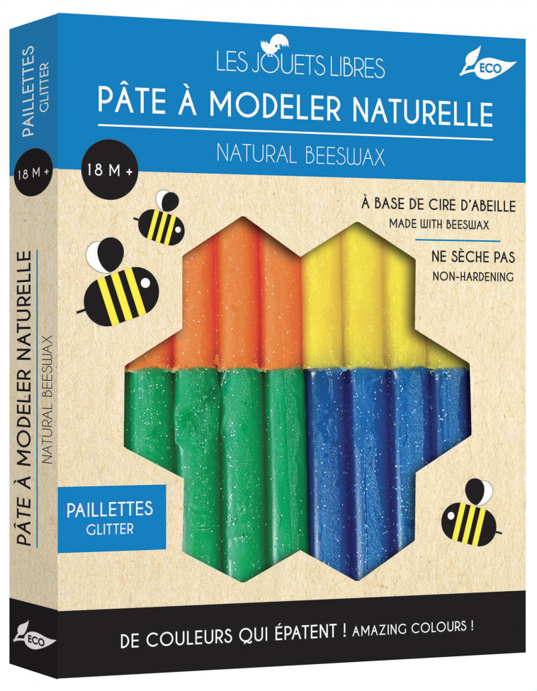 PÂTE À MODELER CIRE D'ABEILLE - 4 COULEURS PAILLETÉES - XXX - JOUETS LIBRES