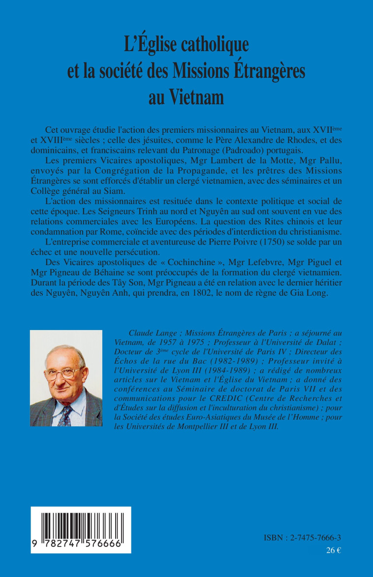 L'Eglise catholique et la société des Missions Etrangères au Vietnam - Claude Lange - L'HARMATTAN