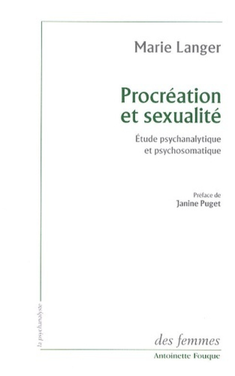 Procréation et sexualité - Marie Langer - DES FEMMES