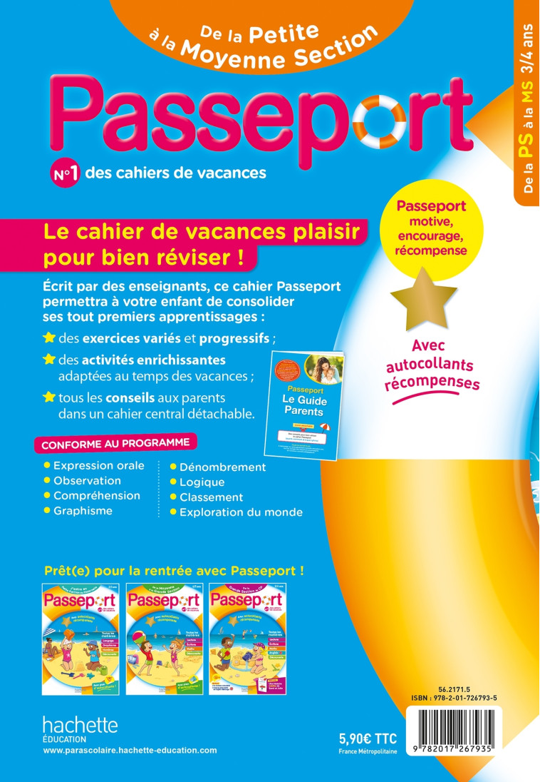 Passeport Maternelle - De la Petite à la Moyenne Section (3-4 ans) - Cahier de vacances 2025 - Nadia Poure, Marie-Christine Exbrayat, Mathieu Strale - HACHETTE EDUC