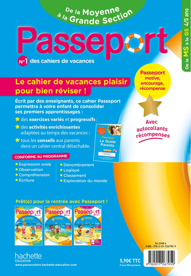 Passeport Maternelle - De la Moyenne Section à la Grande Section (4-5 ans) - Cahier de vacances 2025 - Nadia Poure, Marie-Christine Exbrayat, Bernard Jenner - HACHETTE EDUC
